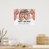 hallo 50 roze Glitter Birthday Balloons Sign Poster (Keuken)