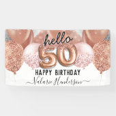 hallo 50 roze Glitter Birthday Balloons Sign Spandoek (Horizontaal)