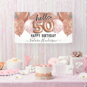 hallo 50 roze Glitter Birthday Balloons Sign Spandoek