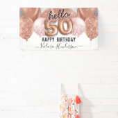 hallo 50 roze Glitter Birthday Balloons Sign Spandoek (Insitu)
