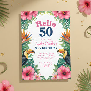 Hallo 50 Tropische 50e Verjaardagsuitnodiging Kaart