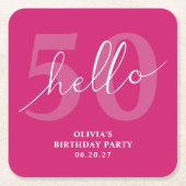 Hallo 50 | Vet Hot Roze 50ste Verjaardag Custom Kartonnen Onderzetters (Voorkant)