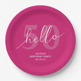 Hallo 50 | Vet Hot Roze 50ste Verjaardag Custom Papieren Bordje