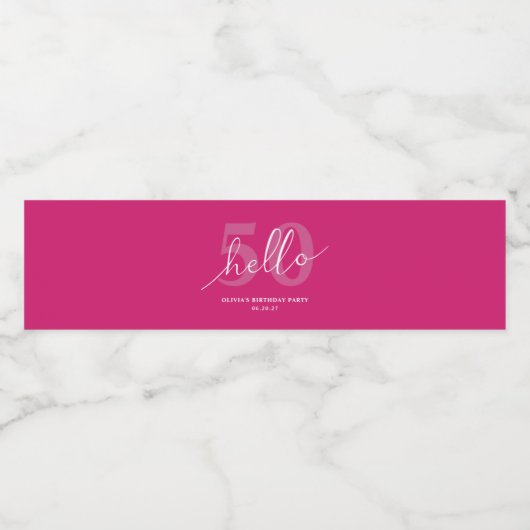 Hallo 50 | Vet Hot Roze 50ste Verjaardag Custom Waterfles Etiket (Enkel label)