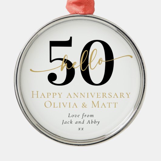 Hallo 50 Vijftigste Jubileum Cadeaumijlpaal Metalen Ornament (Voorkant)