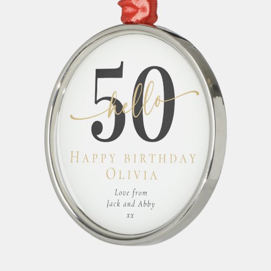 Hallo 50 Vijftigste Verjaardag Cadeau Mijlpaal Metalen Ornament (Links)