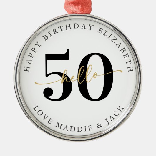 Hallo 50 Vijftigste Verjaardag Cadeau Mijlpaal Metalen Ornament (Voorkant)
