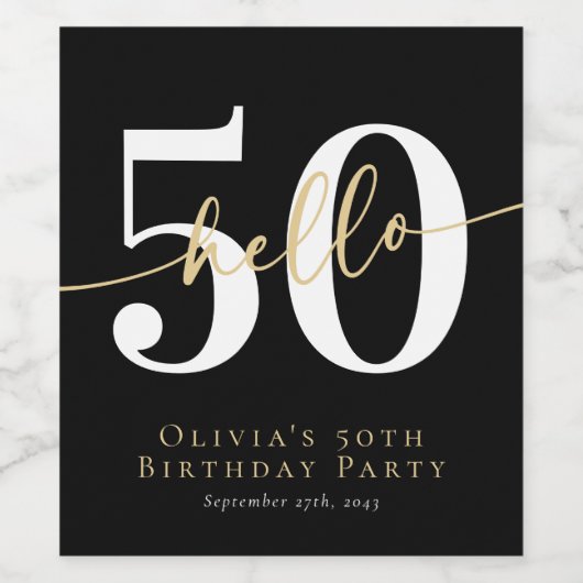 Hallo 50 Vijftigste verjaardag Wijn Etiket (Enkel label)