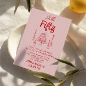 hallo 50e Hand getrokken Roze Rode Cake Kaart