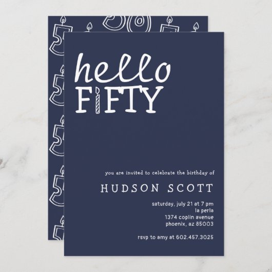 hallo 50e verjaardag partij kaart (Voorkant / Achterkant)