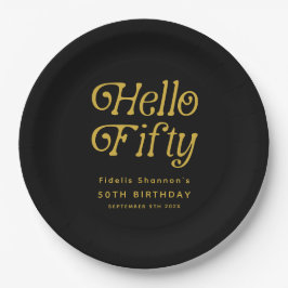 hallo 50e verjaardag van de 50e verjaardag van de  papieren bordje