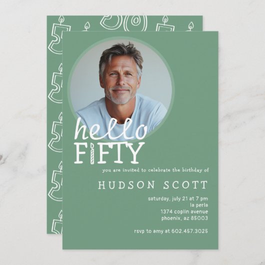 hallo 50e verjaardagsfeest kaart (Voorkant / Achterkant)