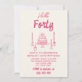 hallo 50ste Roze Hand getrokken Cake Kaart (Voorkant)