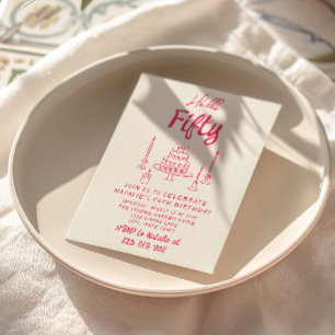 hallo 50ste Roze Hand getrokken Cake Kaart