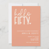 Hallo 50ste verjaardag Modern Peach Minimaal Kaart (Voorkant)