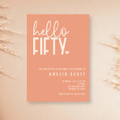 Hallo 50ste verjaardag Modern Peach Minimaal Kaart