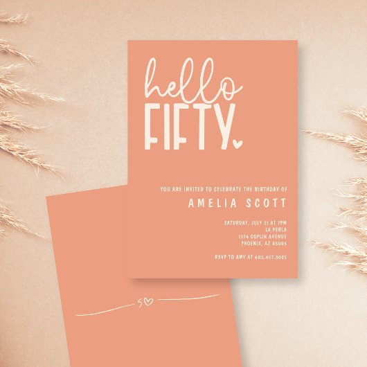 Hallo 50ste verjaardag Modern Peach Minimaal Kaart