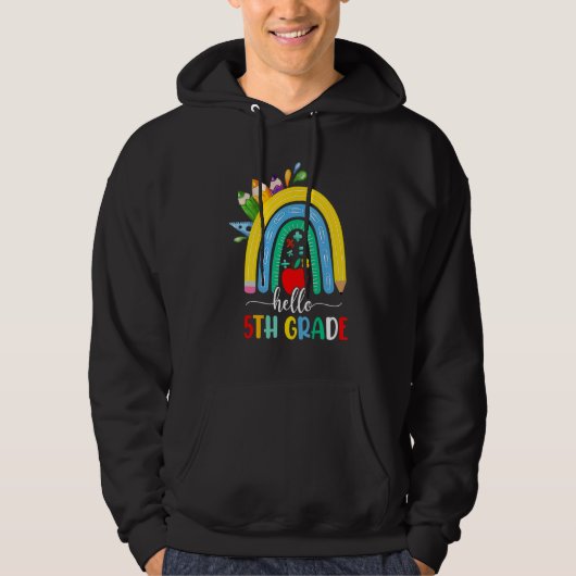 hallo 5e graad Boho regenboogleraar Kinderen terug Hoodie (Voorkant)