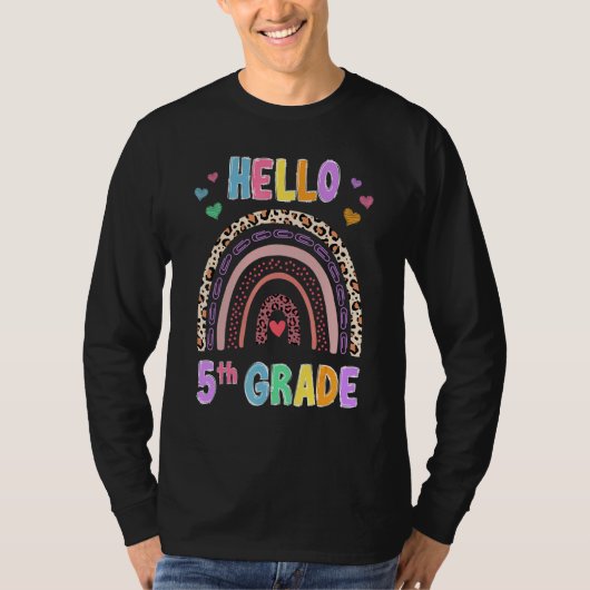 hallo 5e graad Leopard Rainbow Teacher Girls Back T-shirt (Voorkant)