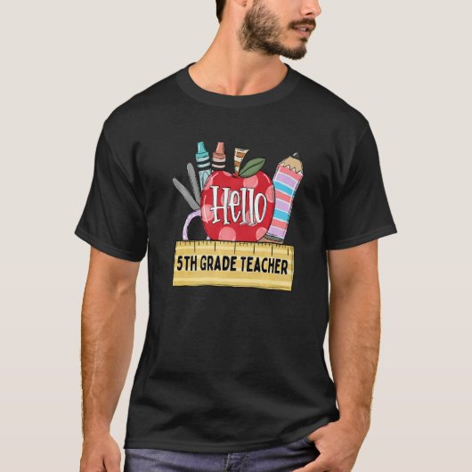 hallo 5e graad leraar Apple leraar T-shirt (Voorkant)