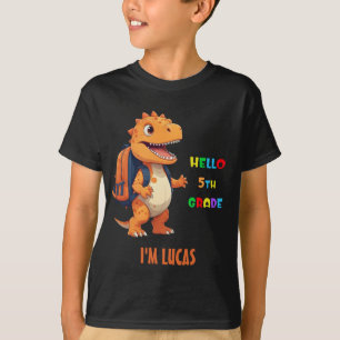 Hallo 5e klas Dinosaurus met naam terug naar schoo T-shirt