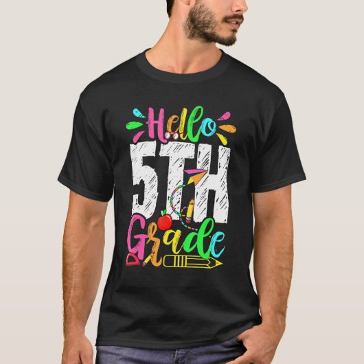 Hallo 5th Grade Afstuderen Terug naar School Manne T-shirt (Voorkant)