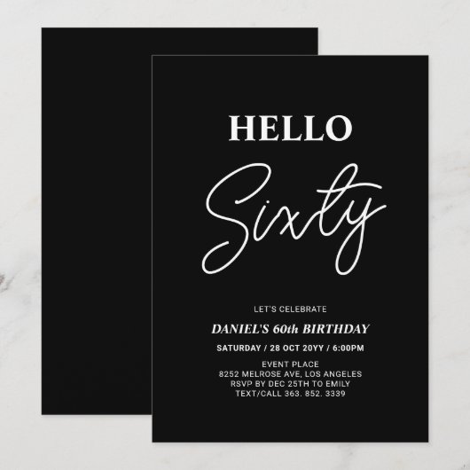 hallo 60 | Moderne zwarte 60e verjaardag Kaart (Voorkant / Achterkant)
