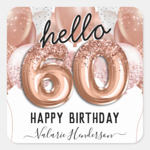 hallo 60 Roze Glitter Birthday-ballonnen Vierkante Sticker