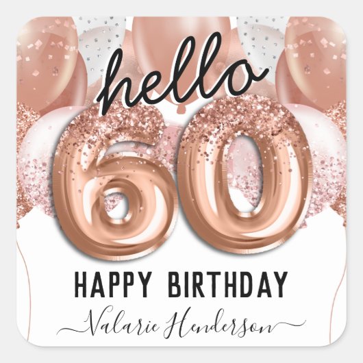 hallo 60 Roze Glitter Birthday-ballonnen Vierkante Sticker (Voorkant)