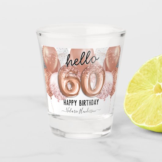 hallo 60 roze glitter Birthday ballons Shot Glass Shot Glas (Voorkant)