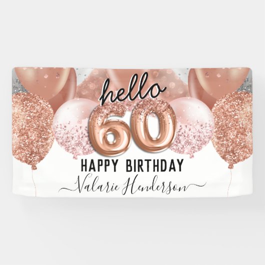 hallo 60 Roze Glitter Birthday Balloons Sign Spandoek (Horizontaal)