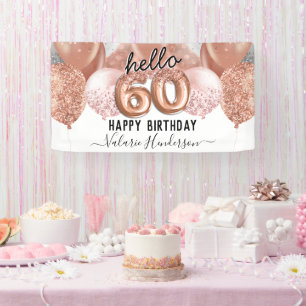 hallo 60 Roze Glitter Birthday Balloons Sign Spandoek