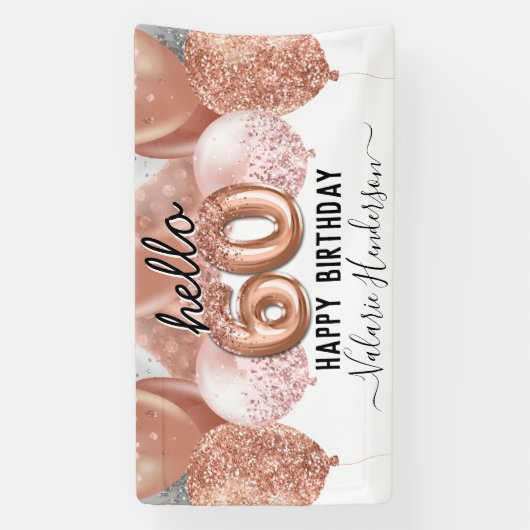 hallo 60 Roze Glitter Birthday Balloons Sign Spandoek (Verticaal)
