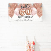 hallo 60 Roze Glitter Birthday Balloons Sign Spandoek (Insitu)