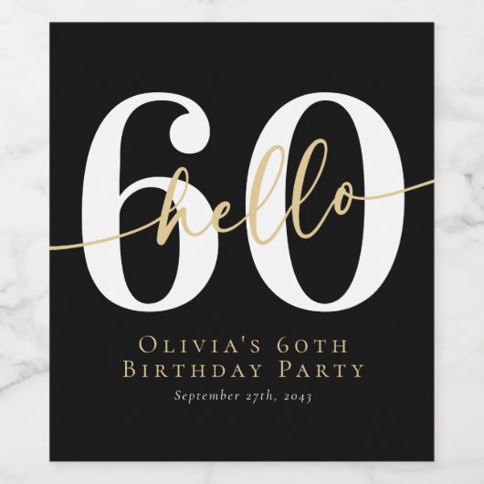 Hallo 60 Zestigste verjaardag Wijn Etiket (Enkel label)