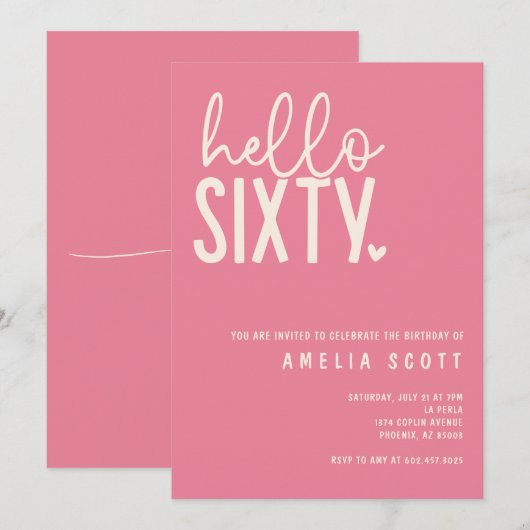 Hallo 60e verjaardag moderne perzik minimaal kaart (Voorkant / Achterkant)