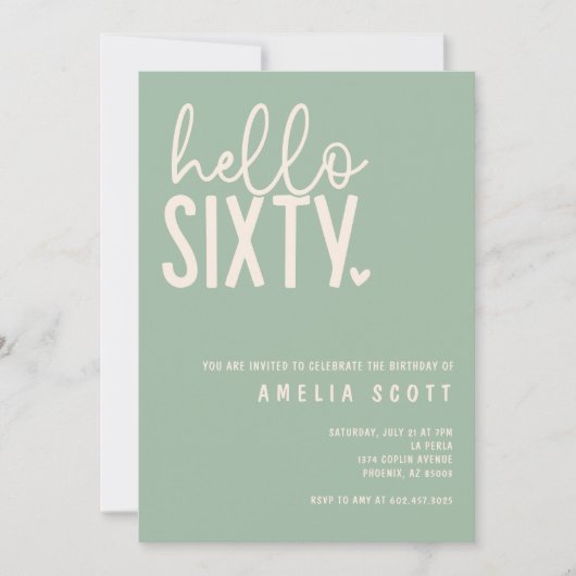 Hallo 60e verjaardag Moderne Sage Minimaal Kaart (Voorkant)
