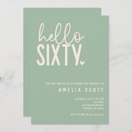 Hallo 60e verjaardag Moderne Sage Minimaal Kaart (Voorkant / Achterkant)