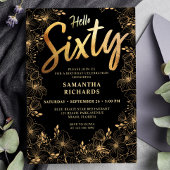 hallo 60e verjaardag van 60 zwarte en gouden bloem kaart