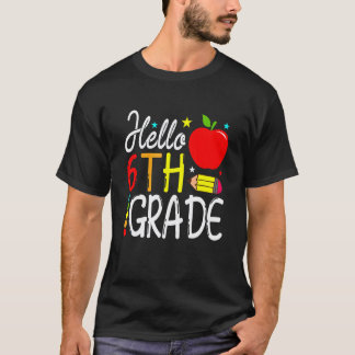 Hallo 6e klas terug naar school leraar student pen t-shirt