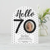 Hallo 70 Foto Zwart & Wit Stippen Verjaardag Kaart (Staand voorkant)