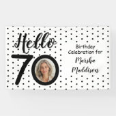 Hallo 70 Foto Zwart & Wit Stippen Verjaardag Spandoek (Horizontaal)