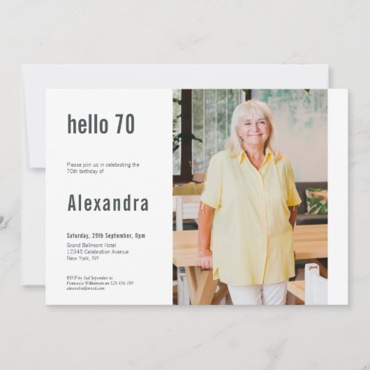 Hallo 70 Moderne aangepaste foto 70e verjaardagsfe Kaart (Voorkant)