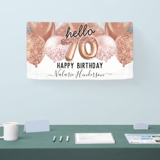 hallo 70 Roze Glitter Birthday Balloons Sign Spandoek (Beurs)