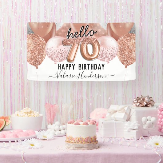 hallo 70 Roze Glitter Birthday Balloons Sign Spandoek (Feest)
