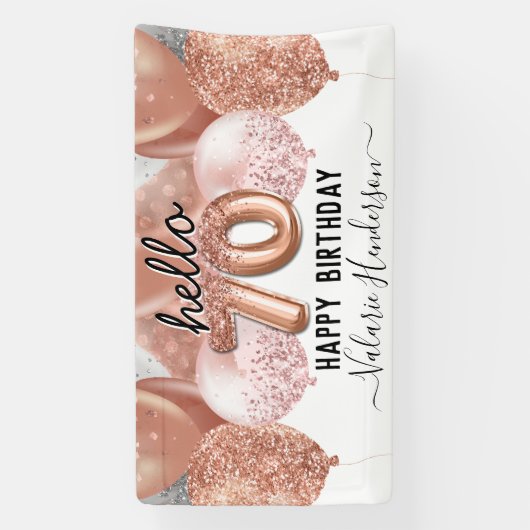 hallo 70 Roze Glitter Birthday Balloons Sign Spandoek (Verticaal)
