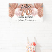 hallo 70 Roze Glitter Birthday Balloons Sign Spandoek (Insitu)