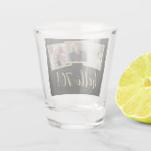 Hallo 70 Verjaardag 3-Foto Zwart Goud Script Cheer Shot Glas (Achterkant)