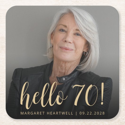 Hallo 70 Zeventigste verjaardag foto Kartonnen Onderzetters (Voorkant)