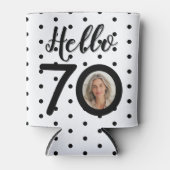 Hallo 70 Zwart & Wit Stippen Foto & Naam Verjaarda Blikjeskoeler (Voorkant)